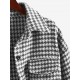 Women's Houndstooth Print Turn Down Collar Pocket Design Boyfriend Shacket Winter Woolen Shirt