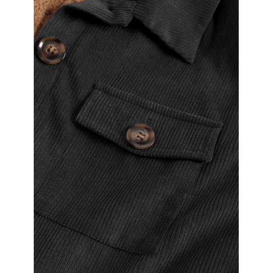 Fleece Lined Corduroy Pockets Cargo Shacket