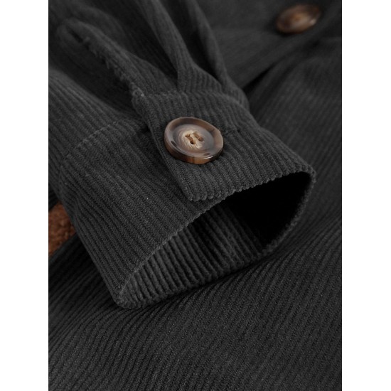 Fleece Lined Corduroy Pockets Cargo Shacket