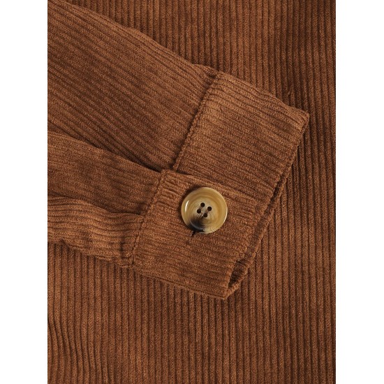 Women's Single Breasted Flap Pockets Corduroy Crop Shirt Jacket Shacket