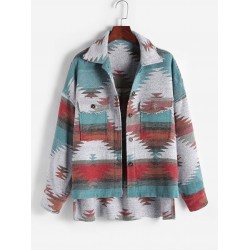 Ethnic Aztec Print Flap Pockets Button Up Jacket