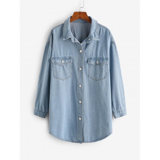 Pocket Drop Shoulder Denim Shacket