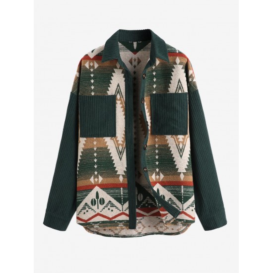 Women's Retro Casual Ethnic Tribal Geometric Print Color Block Shacket Spliced Aztec Jacket