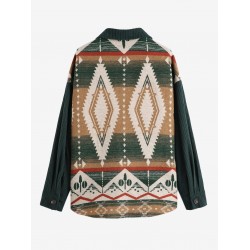 Women's Retro Casual Ethnic Tribal Geometric Print Color Block Shacket Spliced Aztec Jacket