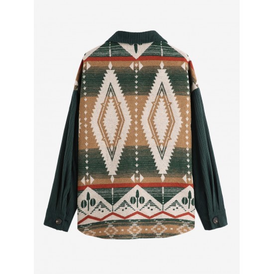 Women's Retro Casual Ethnic Tribal Geometric Print Color Block Shacket Spliced Aztec Jacket