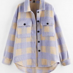 Plaid Wool Blend Flap Pocket Tunic Shacket