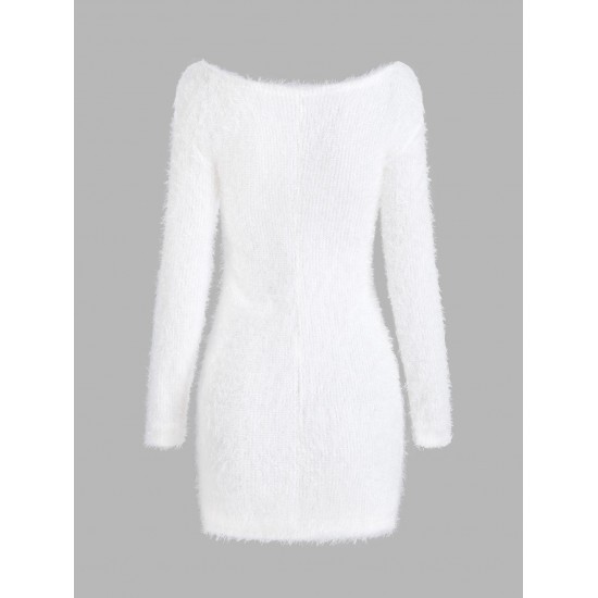 Fluffy Mohair Textured Long Sleeve Slinky Dress