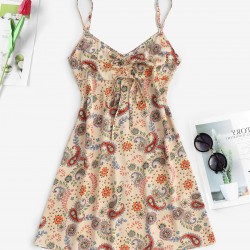 Ethnic Flower Paisley Print Cinched Mini Dress