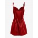 Women's Satin Sleeveless Spaghetti Strap Side Slit Cowl Neck Cocktail Party Mini Slip Vegas Dress