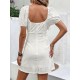 Solid Color Eyelet Bow Zip Back Mini Dress