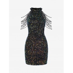 Sequined Chain Beads Bodycon Party Vegas Dress