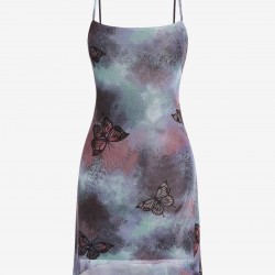 Mesh Tie Dye Butterfly Print Cami Dress