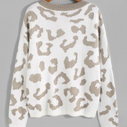 Leopard Drop Shoulder Half Button Jumper Sweater