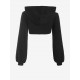 Women's One Button Drop Shoulder Super Crop Hooded Shrug Cardigan