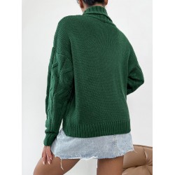 Turtleneck Drop Shoulder Cable Knit Jumper Sweater