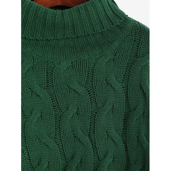 Turtleneck Drop Shoulder Cable Knit Jumper Sweater