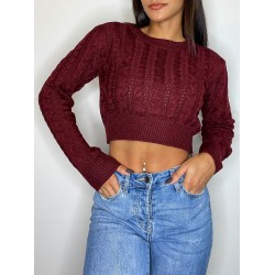 Cable Knit Openwork Crop Sweater