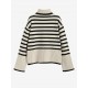 Women's Striped High Collar Drop Shoulder Wide Sleeve Slit Side Oversized Pullover Jumper Sweater