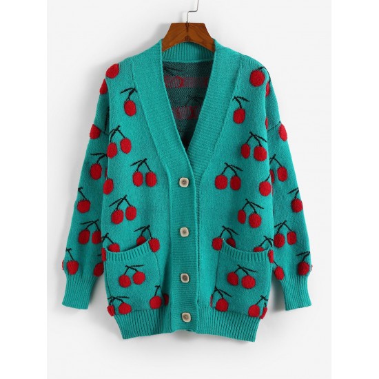 Cherry Button Up Dual Pocket Cardigan