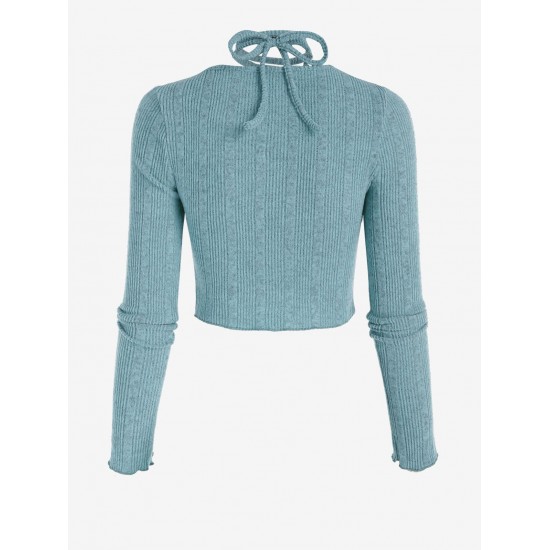 Choker Design Fuzzy Ribbed Asymmetrical Knitwear