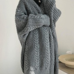 Women's Daily Retro Style Solid Color Cable Knit Open Front Drop Shoulder Oversized Cardigan