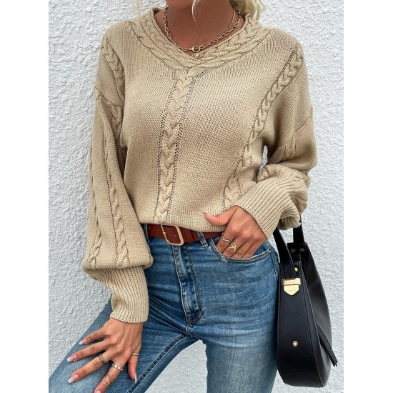 Cable Pointelle Knit Drop Shoulder Sweater