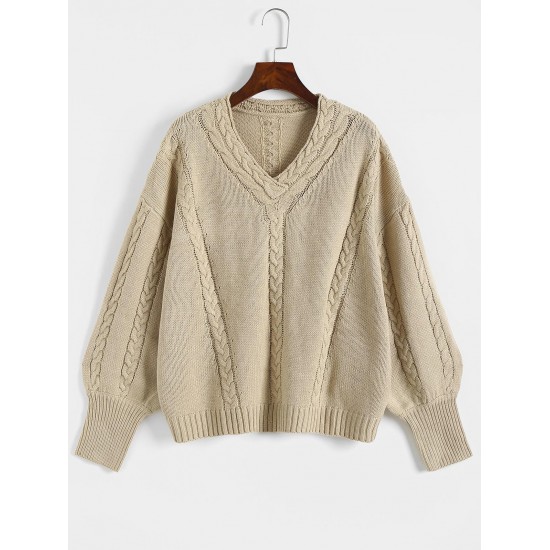 Cable Pointelle Knit Drop Shoulder Sweater