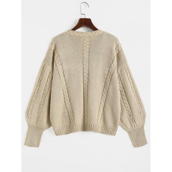 Cable Pointelle Knit Drop Shoulder Sweater