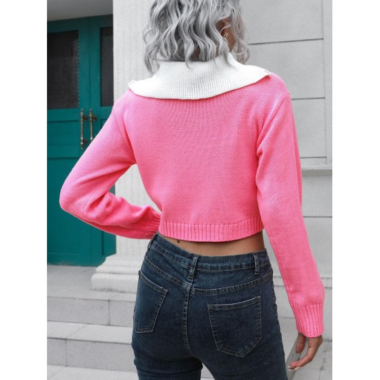 Quarter Zip Colorblock Cropped Sweater