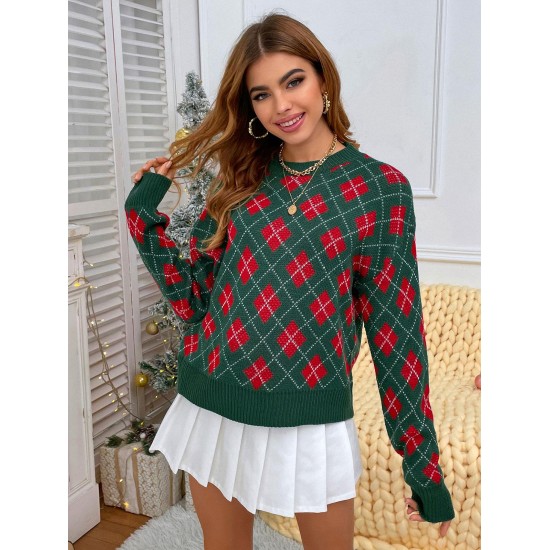 Crewneck Argyle Christmas Sweater