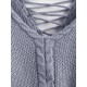 V Neck Lattice Back Cable Knit Sweater