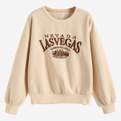 Rib-trim LAS VEGAS Embroidered Fleece-lined Sweatshirt