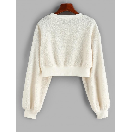 Faux Shearling Drop Shoulder Teddy Sweatshirt