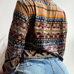 Drop Shoulder Ethnic Aztec Printed Sweatshirt