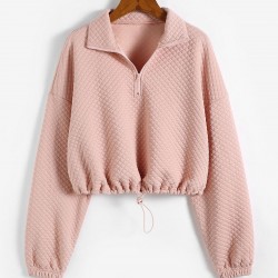 Rhombus Textured Drop Shoulder Half Zip Sweatshirt