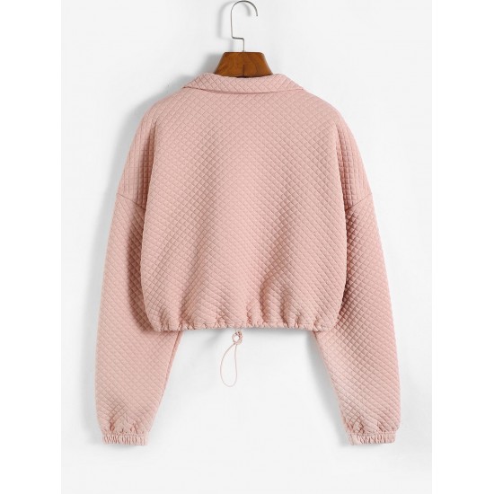 Rhombus Textured Drop Shoulder Half Zip Sweatshirt