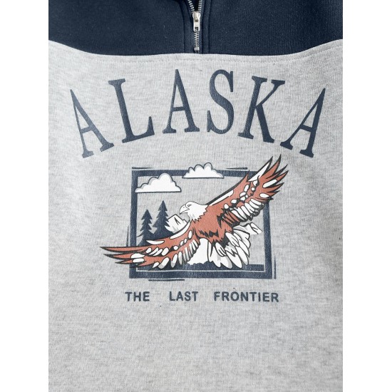 Fleece Lined ALASKA Graphic Quarter Zip 90s Sweatshirt