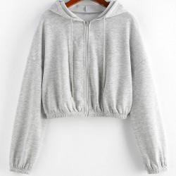 Drop Shoulder Zip Up Drawstring Hoodie