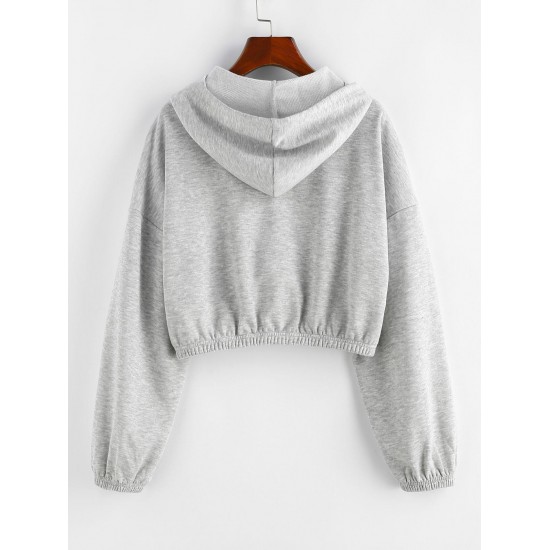 Drop Shoulder Zip Up Drawstring Hoodie