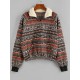 Tribal Ethnic Aztec Printed Faux Shearling Collar Quarter Zip Sweatshirt