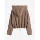 Women's Drawstring Hem Drop Shoulder Daily Solid Color Fluffy Fuzzy Textured Half Buttoned Hoodie