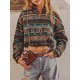 Ethnic Elephant Geo Print Drop Shoulder Quarter Zip Sweatshirt