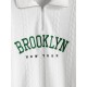 Women's Casual BROOKLYN NEW YORK Letter Embroidered Quarter Zip Cable Textured Pullover Sweatshirt